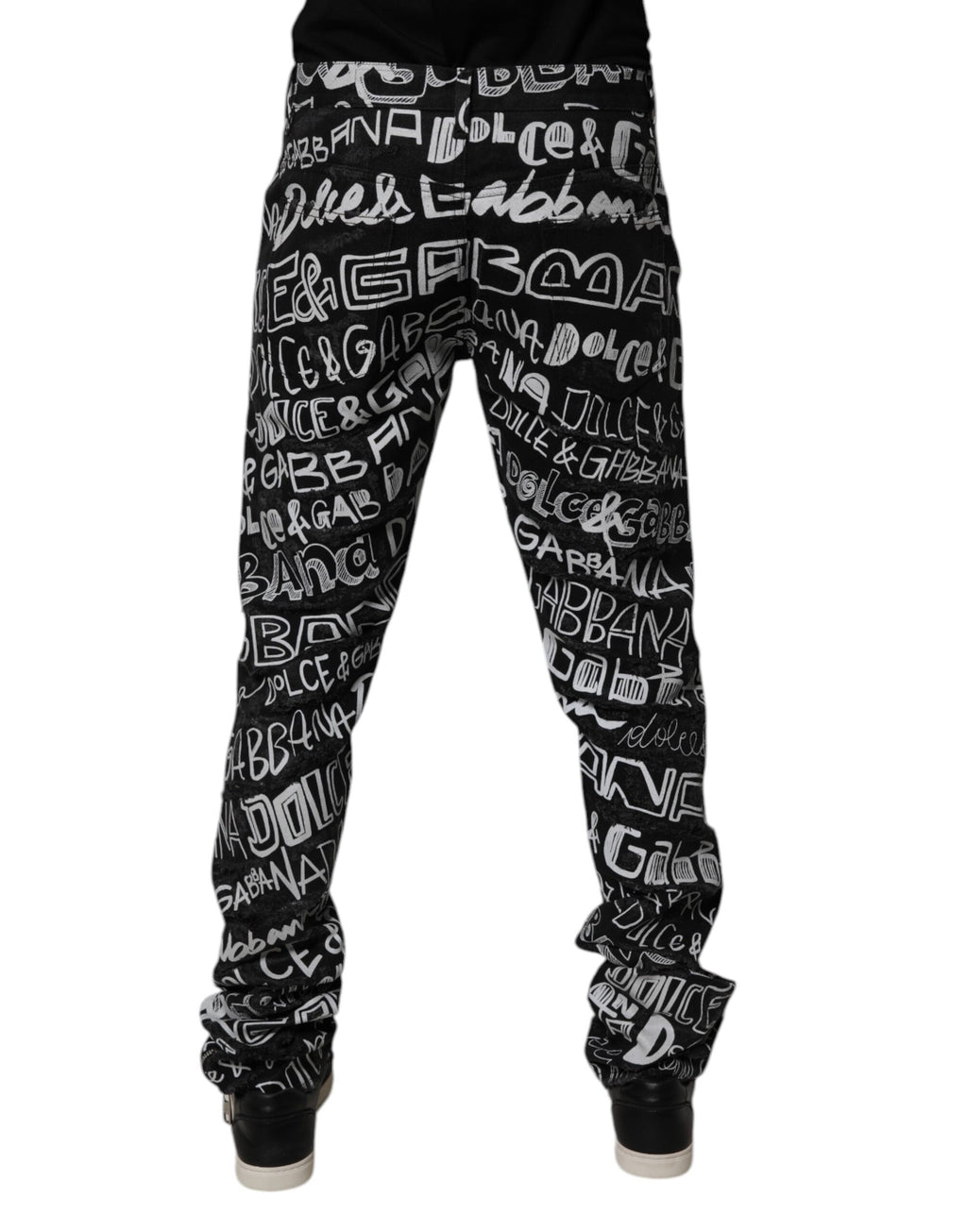 Black Cotton Logo Print Straight Denim Jeans