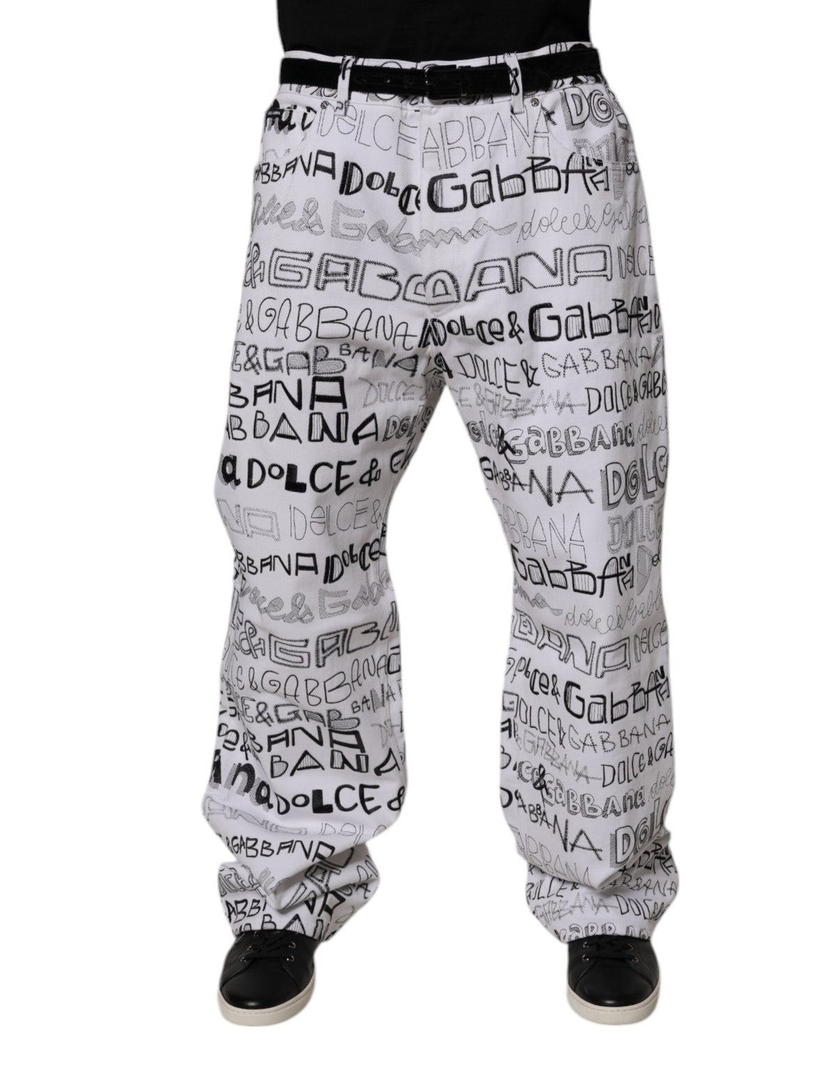 Dolce & Gabbana White Logo Print Straight Men Denim Jeans