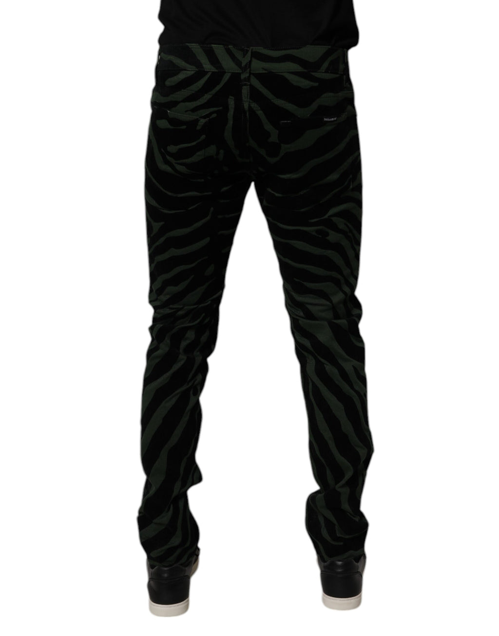 Black Green Stripes Cotton Skinny Denim Jeans