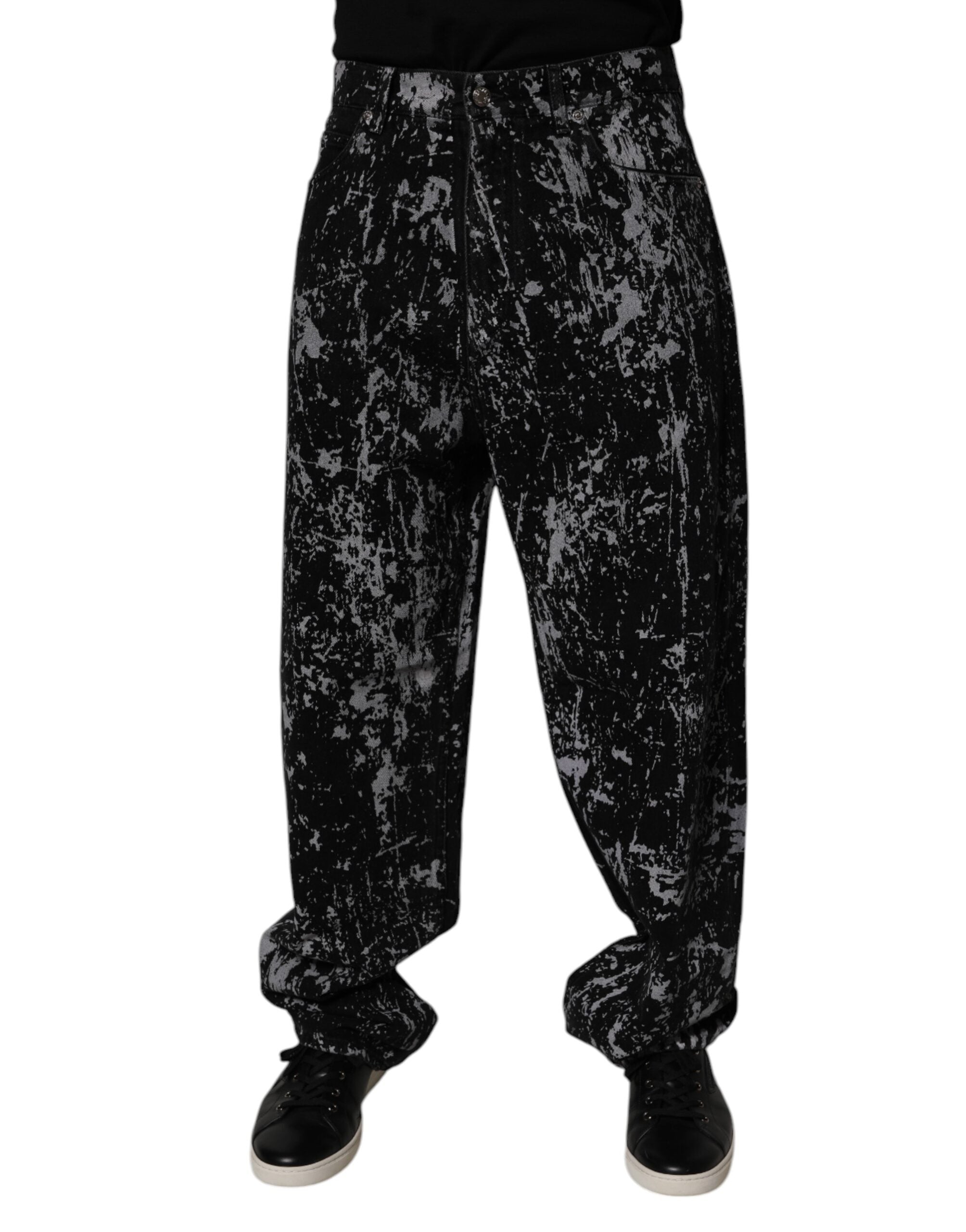 Dark Gray Tie Dye Cotton Straight Men Denim Jeans