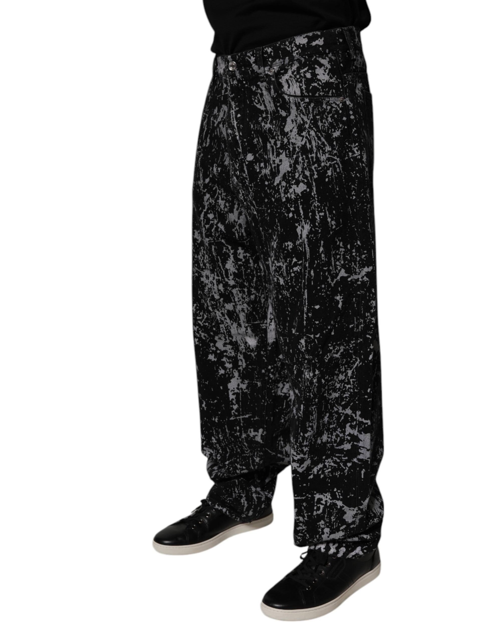 Dark Gray Tie Dye Cotton Straight Men Denim Jeans