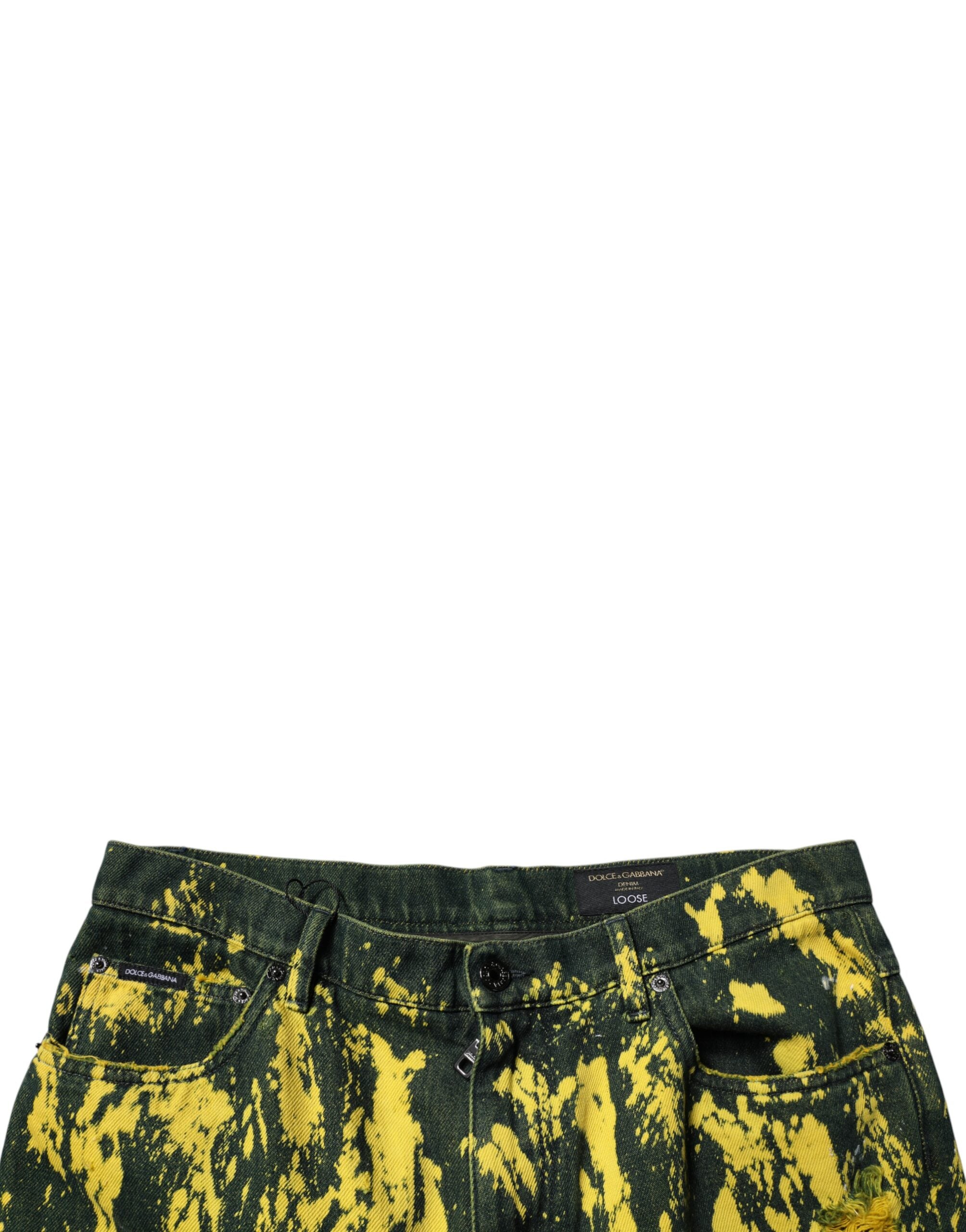 Black Green Tie Dye Tattered Skinny Men Denim Jeans
