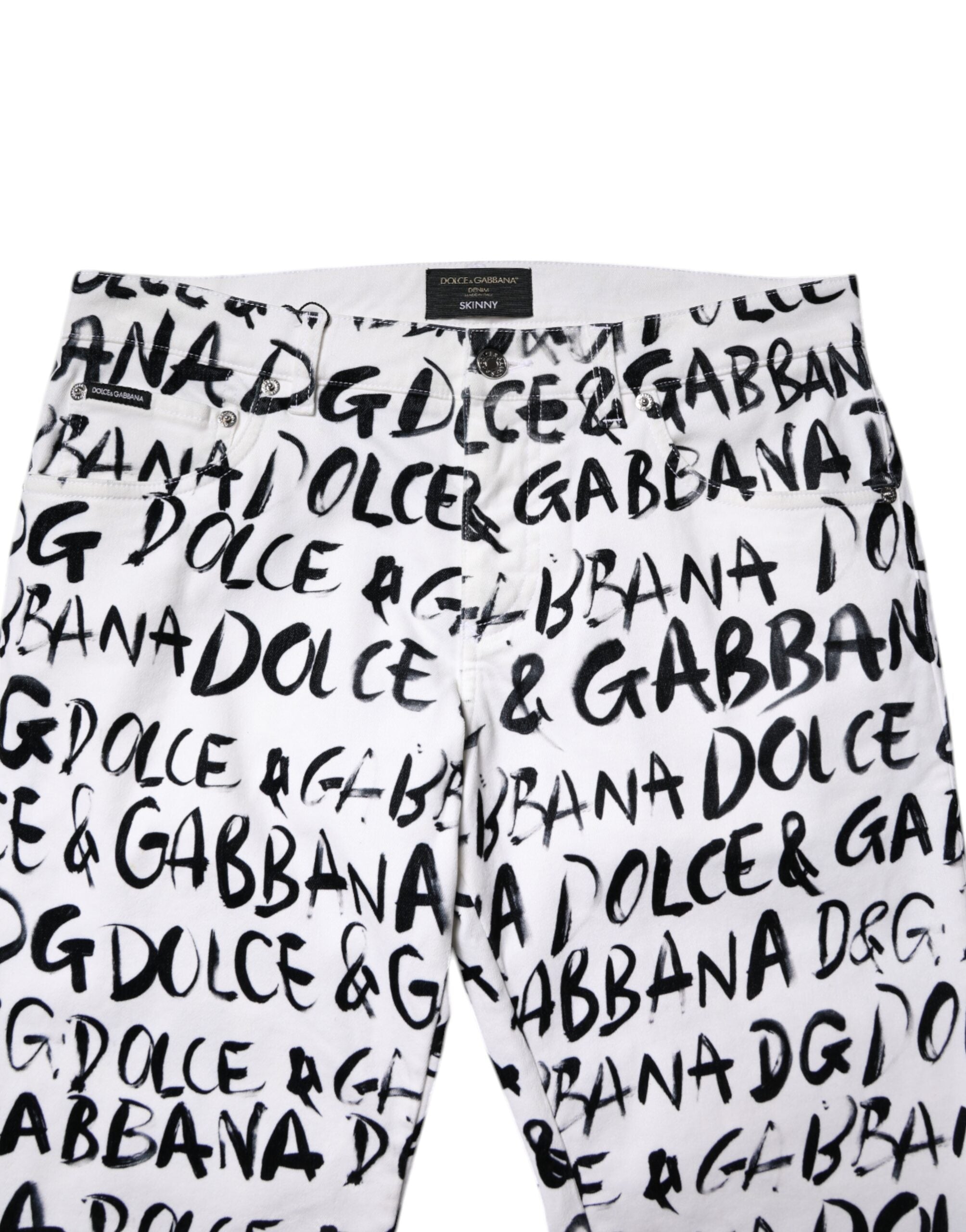 White Cotton Logo Print Skinny Denim Jeans