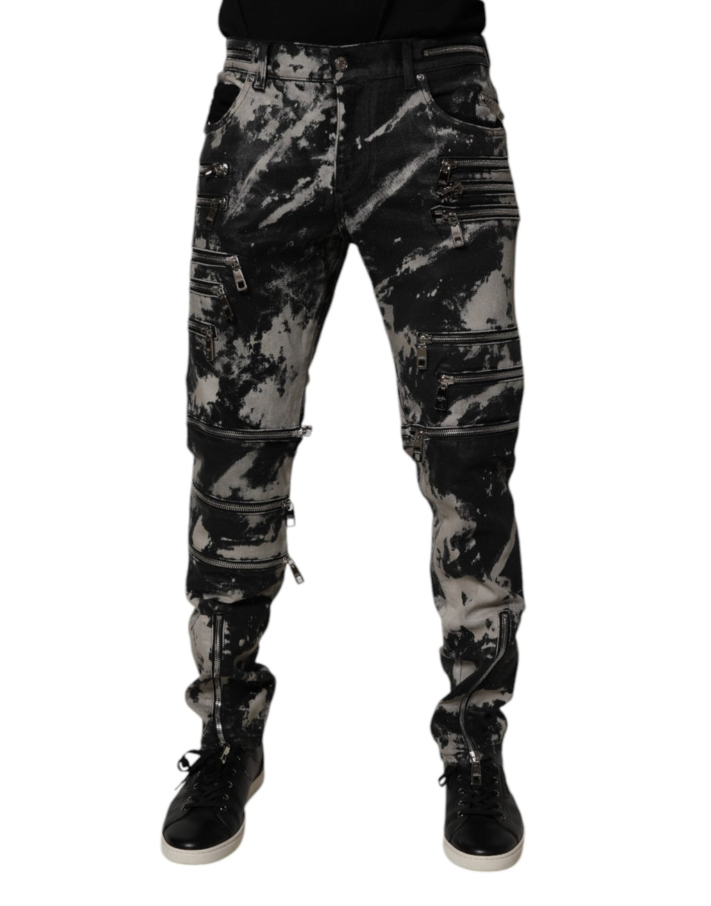Dolce & Gabbana Dark Gray Tie Dye Cotton Skinny Zip Denim Jeans