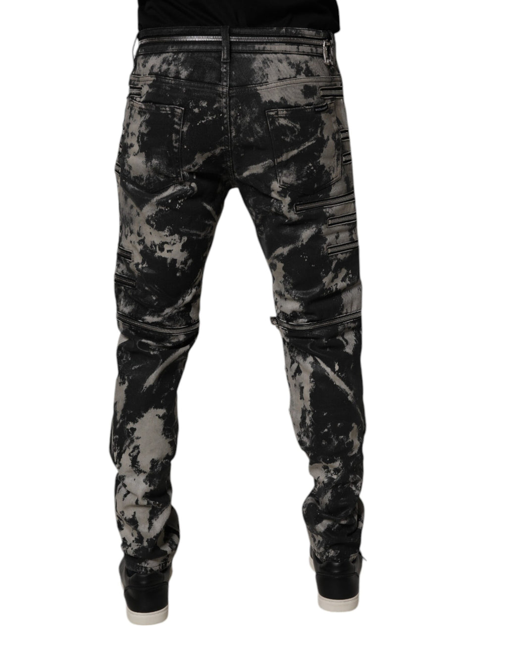 Dark Gray Tie Dye Cotton Skinny Zip Denim Jeans
