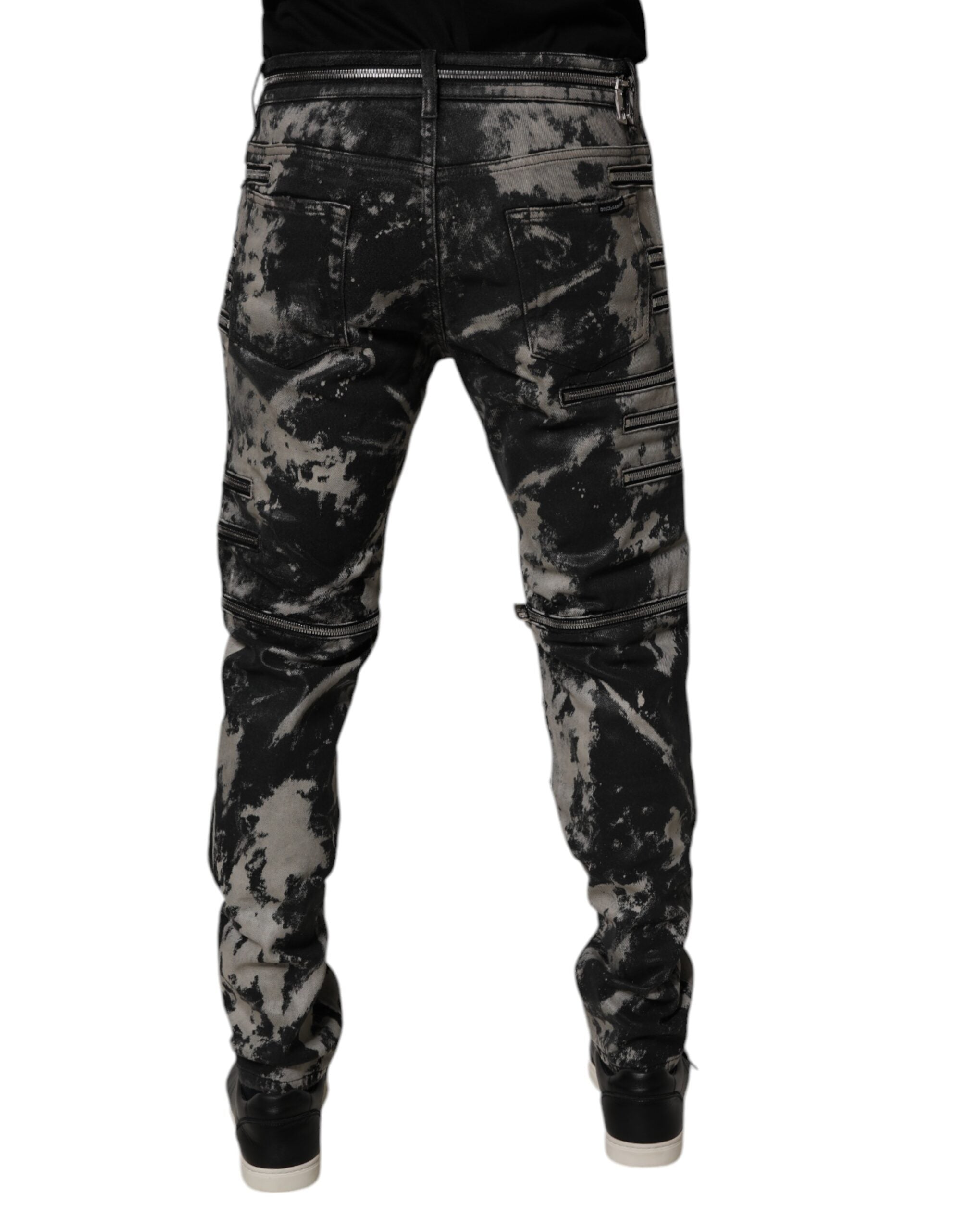 Dark Gray Tie Dye Cotton Skinny Zip Denim Jeans