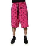 Pink Cotton Heart Print Bermuda Shorts
