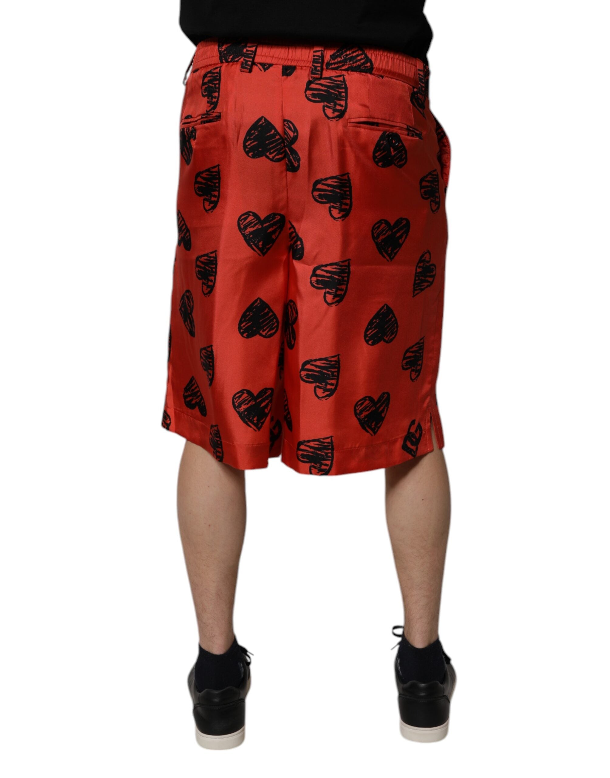 Orange Silk Heart Print Bermuda Shorts