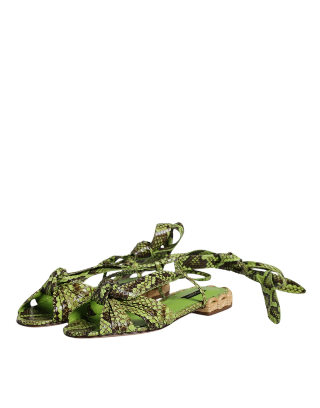 Green Animal Print Ankle Wrap Sandals Shoes
