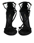 Black Leather Stiletto Heels Sandals Shoes