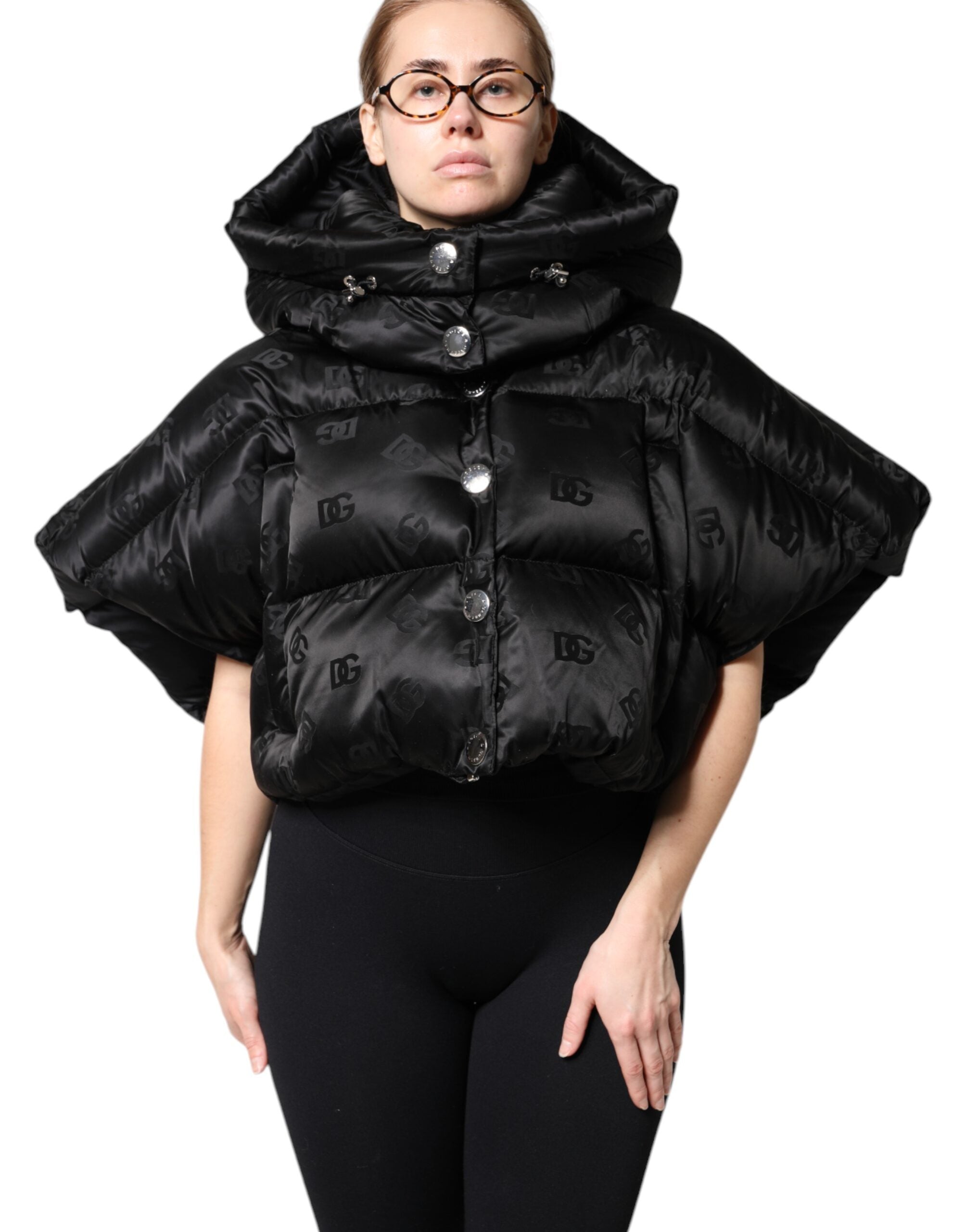 Black Padded Puffer Hooded Full Zip Cropped Jacket
