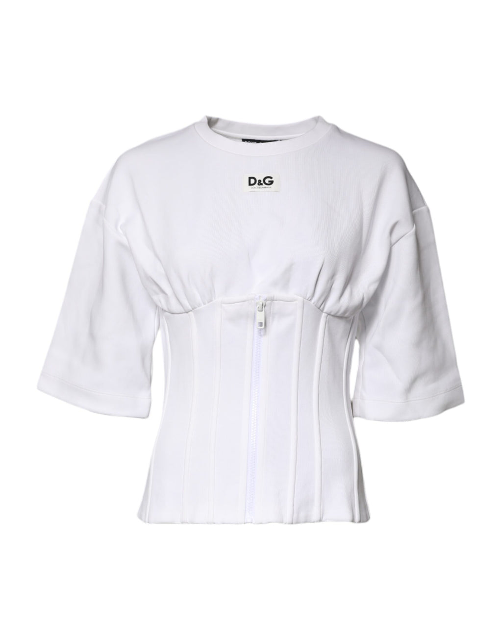 White Cotton Blend 3/4 Sleeves Blouse Top