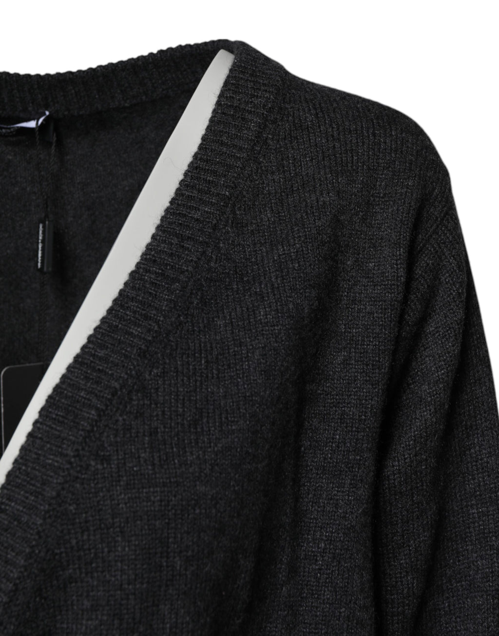 Grey Cashmere Deep V-neck Pullover Sweater