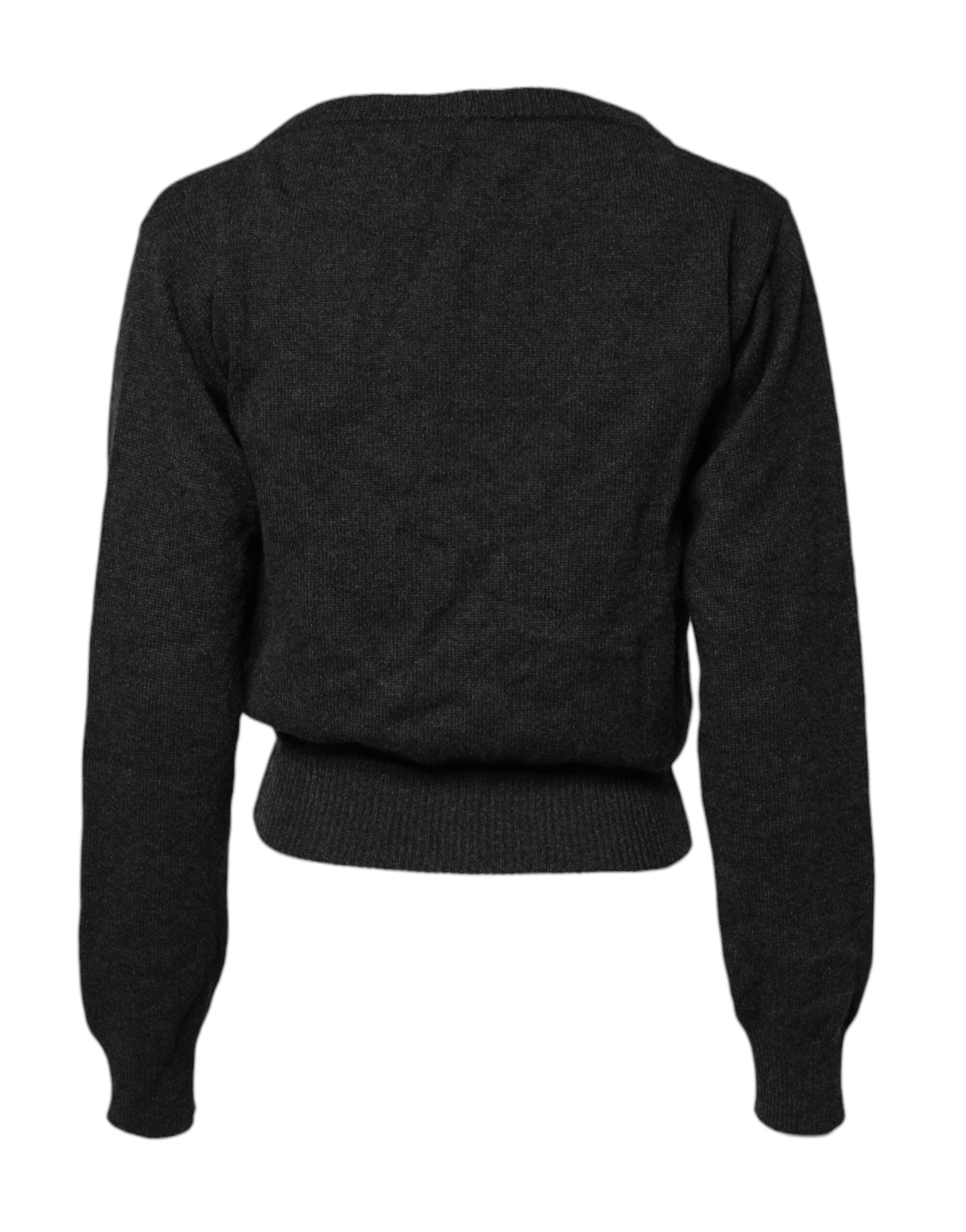 Grey Cashmere Deep V-neck Pullover Sweater