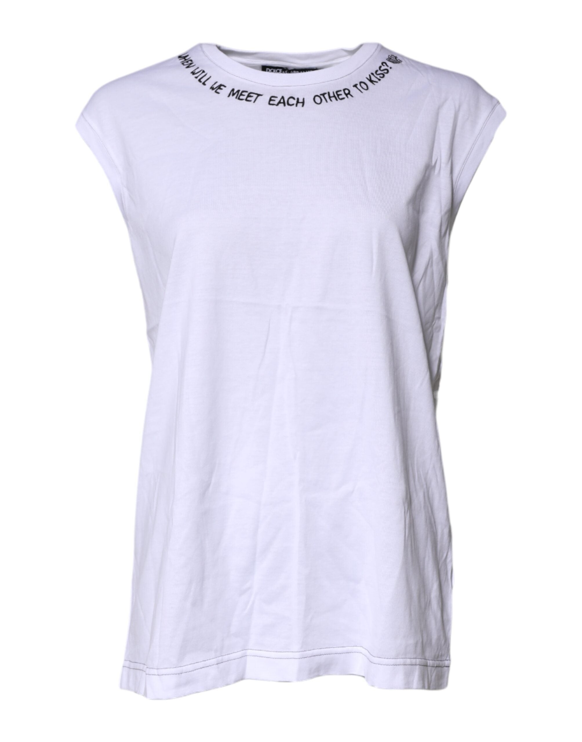 White Cotton Sleeveless Printed Tank T-shirt