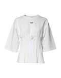 White Cotton Blend 3/4 Sleeves Blouse Top