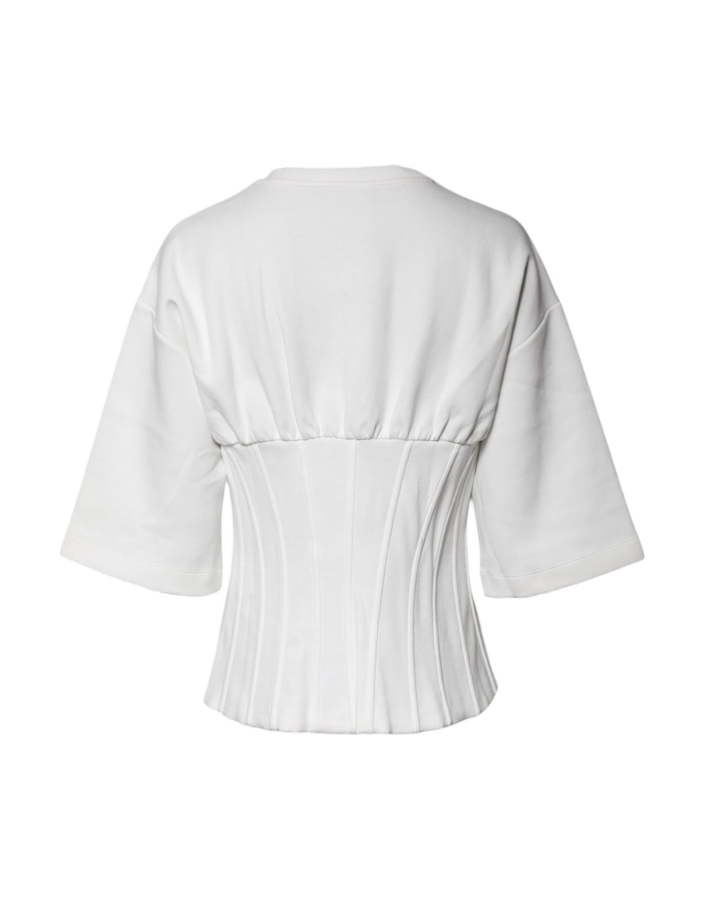 White Cotton Blend 3/4 Sleeves Blouse Top