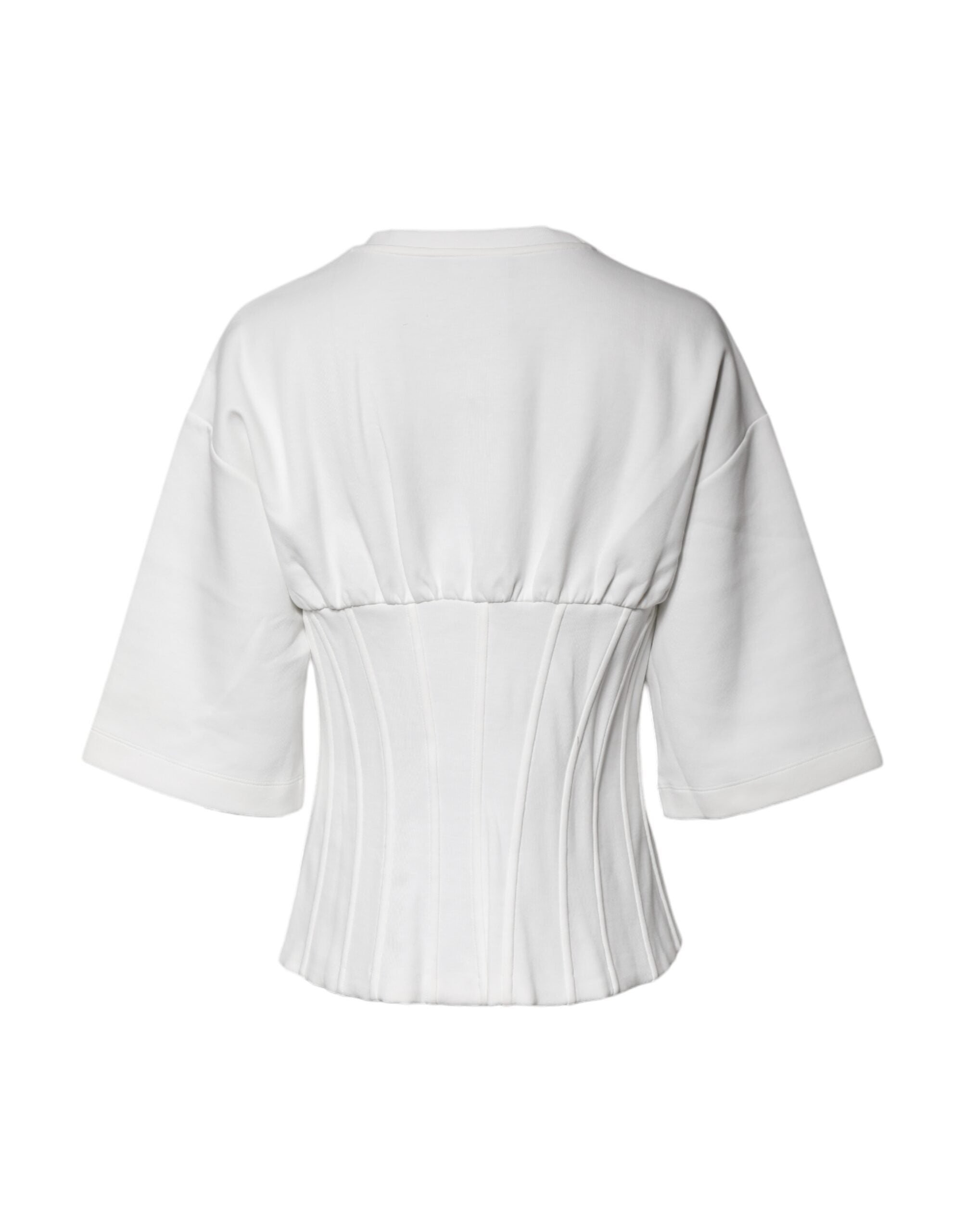 White Cotton Blend 3/4 Sleeves Blouse Top