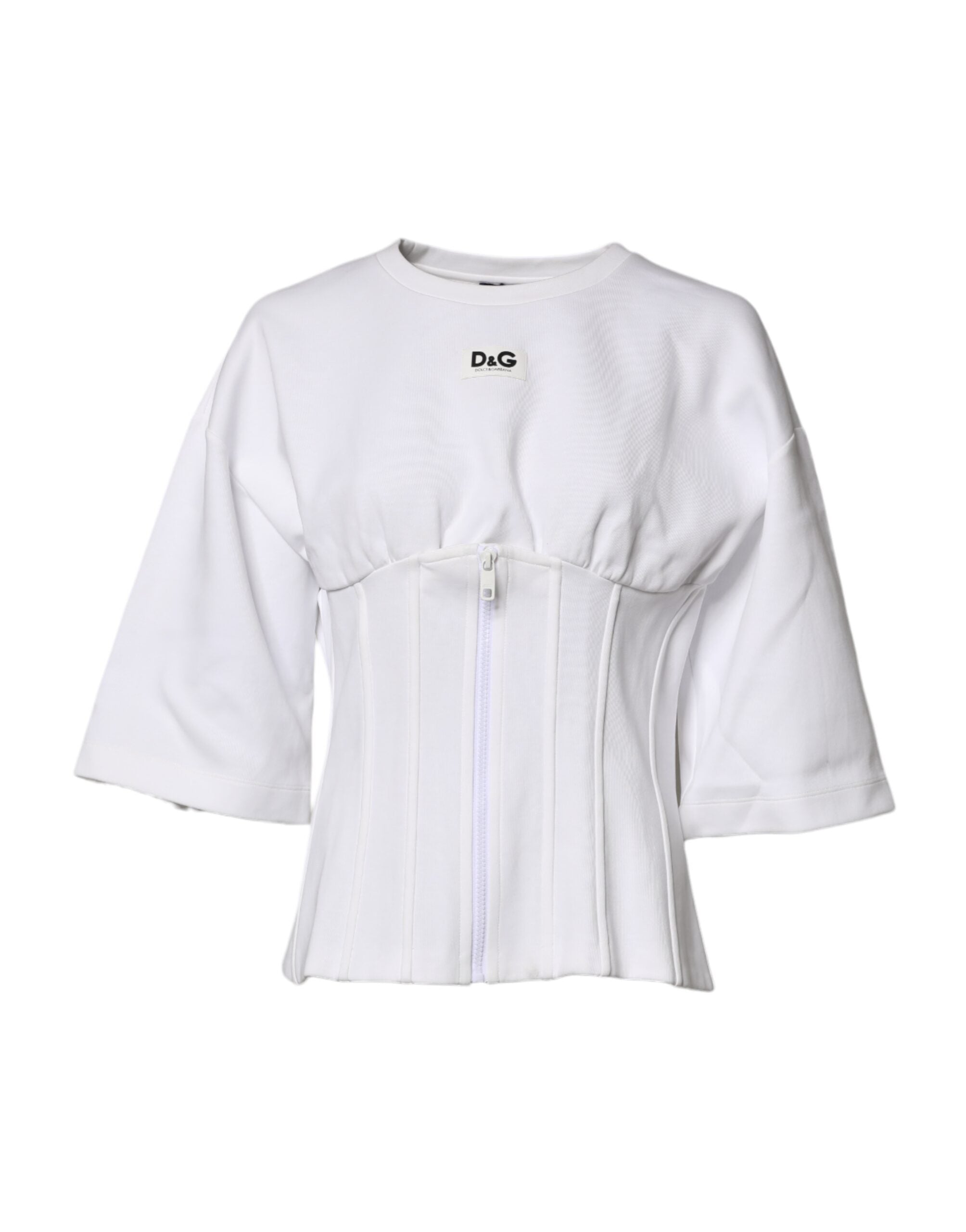 White Cotton Blend 3/4 Sleeves Blouse Top