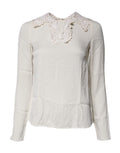 Cream Floral Lace Long Sleeves Blouse Top