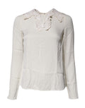 Dolce & Gabbana Cream Floral Lace Long Sleeves Blouse Top