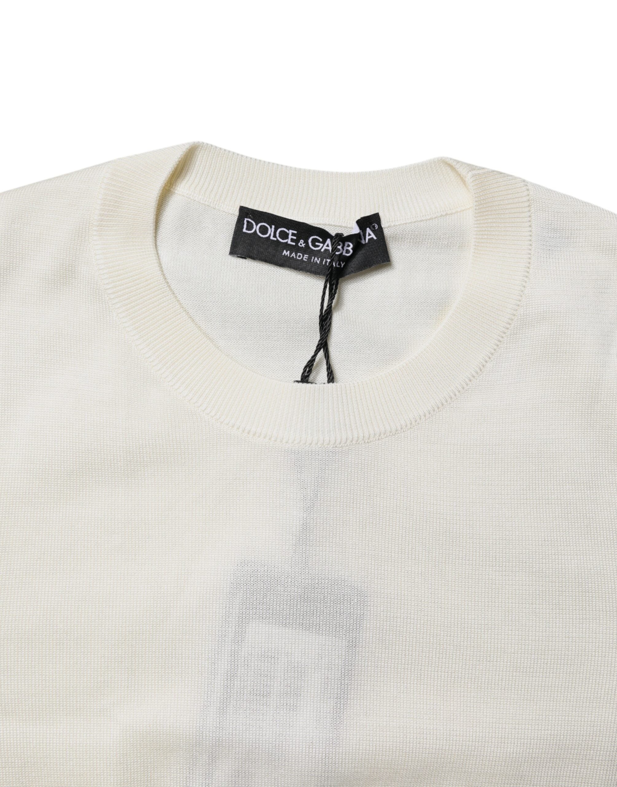 Cream Short Sleeve Silk Round Neck Blouse Top