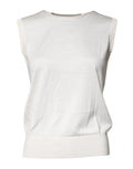 Cream Sleeveless Silk Round Neck Tank Top