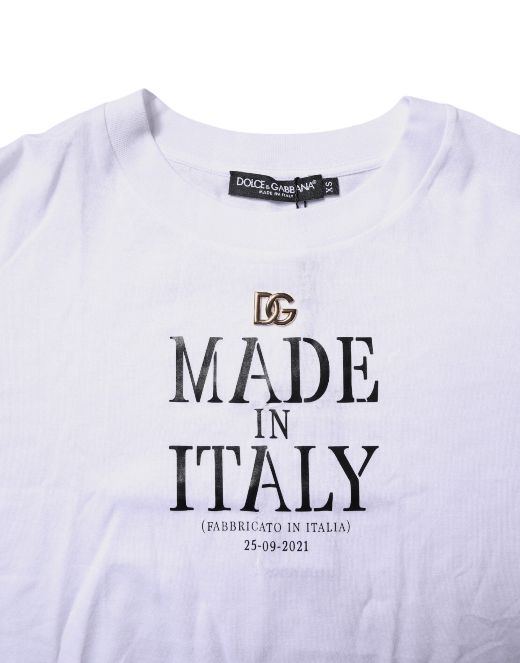 White Printed Round Neck Top Cotton T-shirt