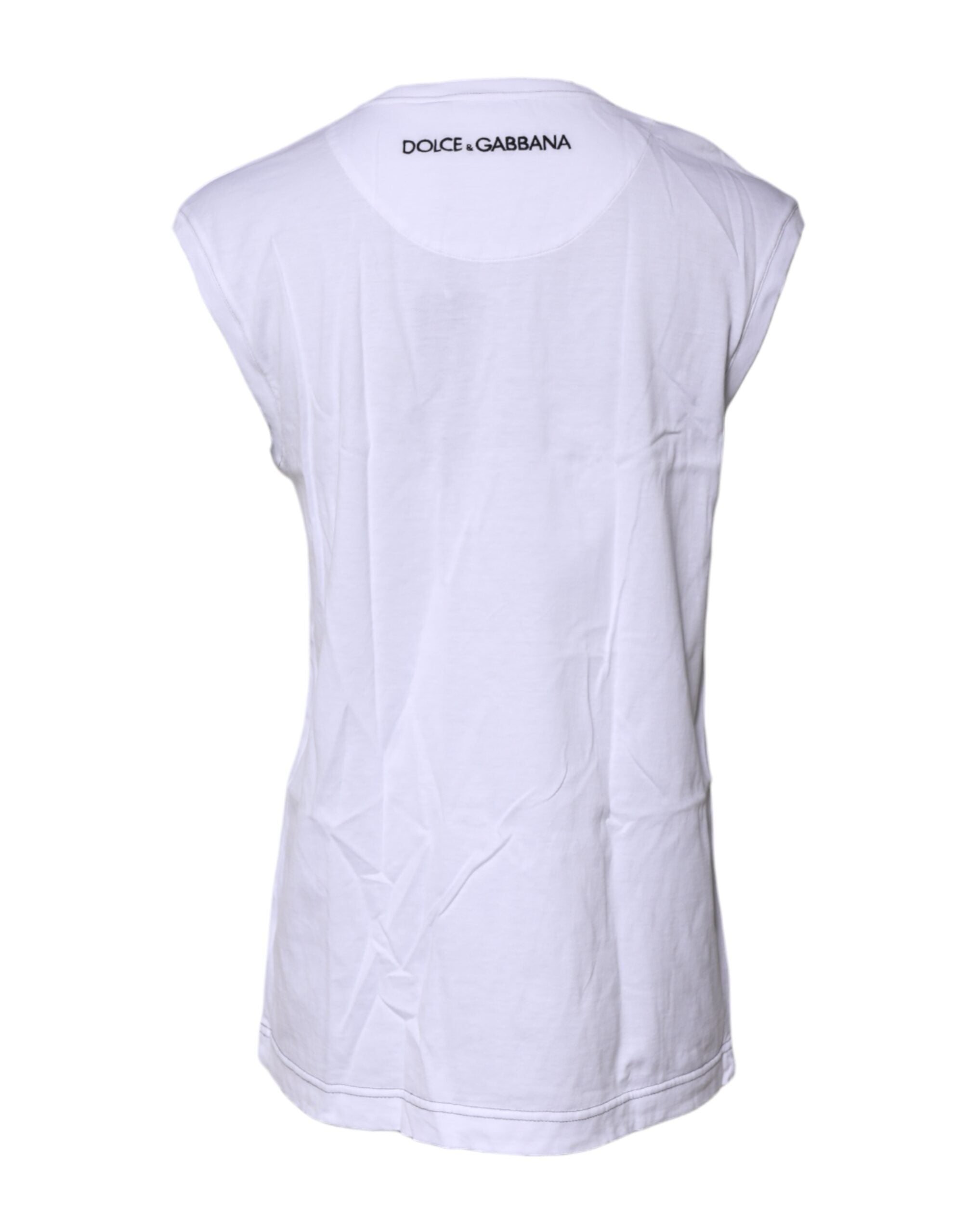 White Cotton Sleeveless Printed Tank T-shirt