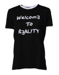 Black Printed Round Neck Top Cotton T-shirt
