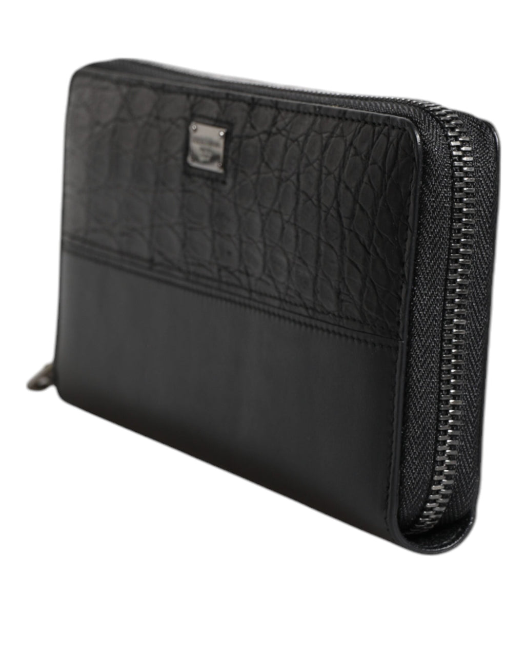 Dolce & Gabbana Black Leather Logo Plaque Zip Around Continental Wallet