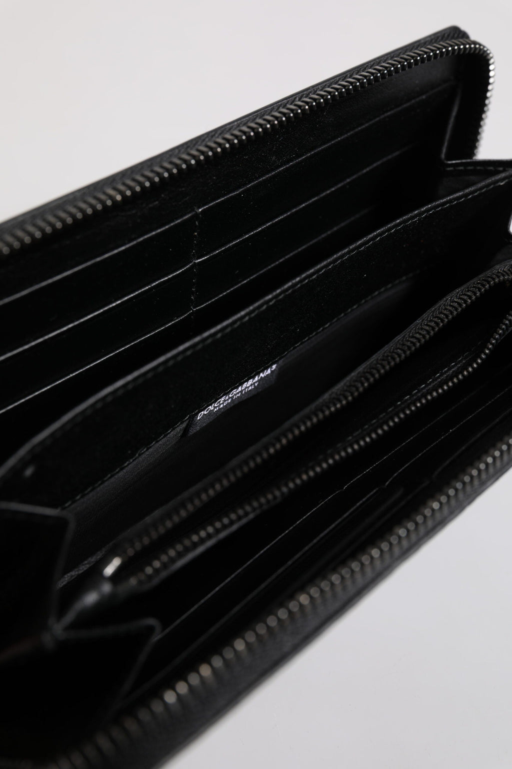 Dolce & Gabbana Black Leather Logo Plaque Zip Around Continental Wallet
