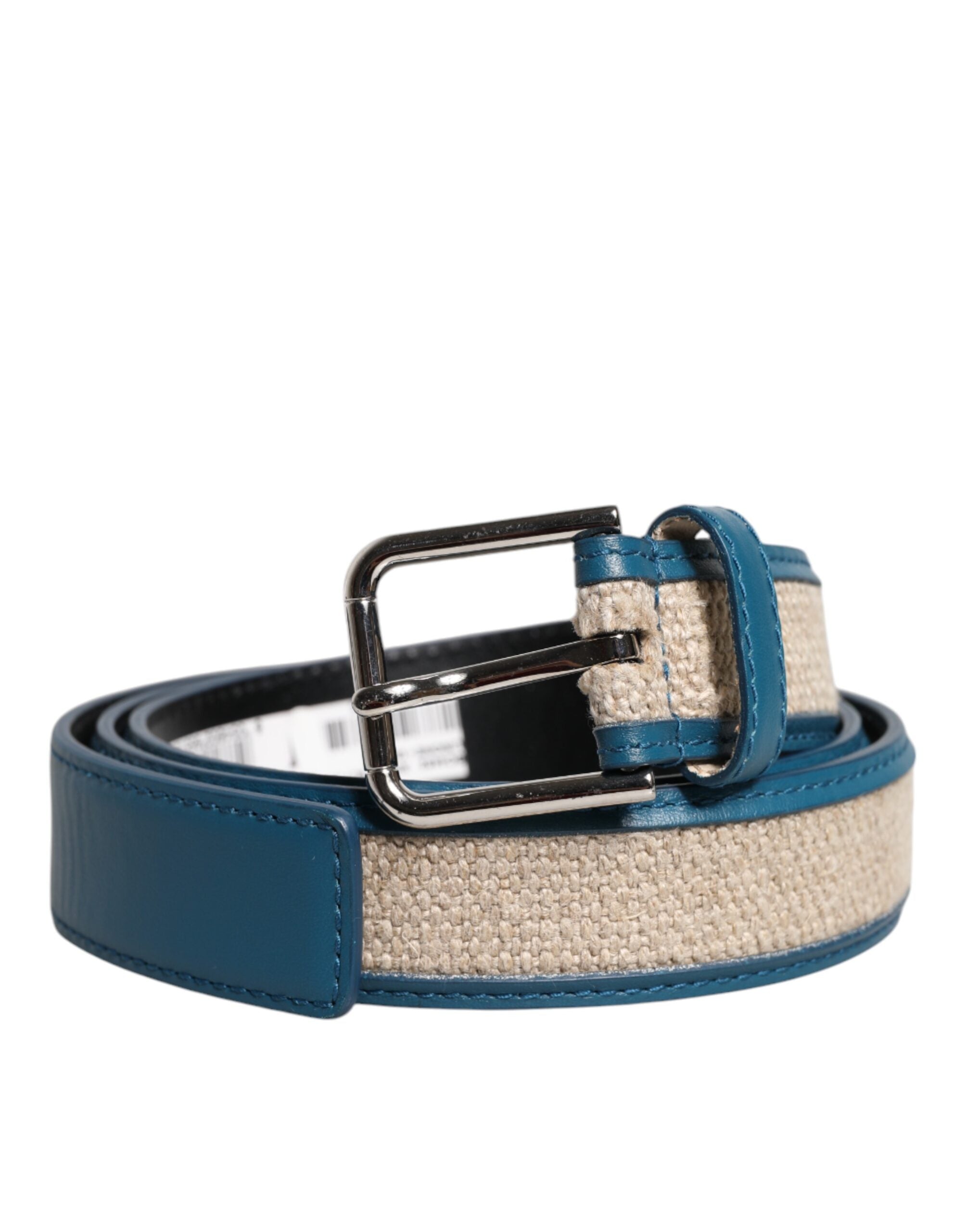 Dolce & Gabbana Blue Beige Leather Weaved Metal Buckle Belt