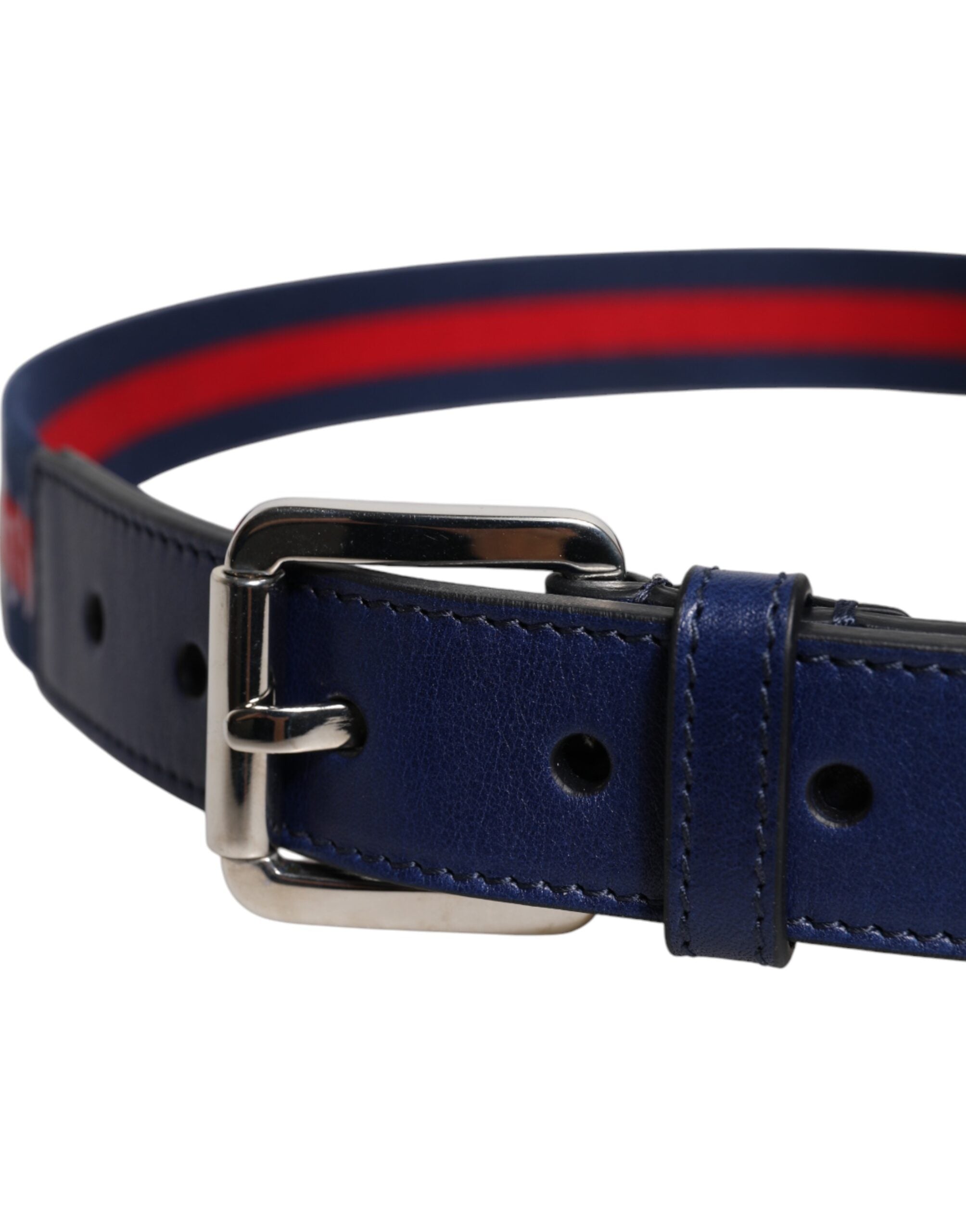 Blue Cotton Leather Printed Metal Buckle Belt