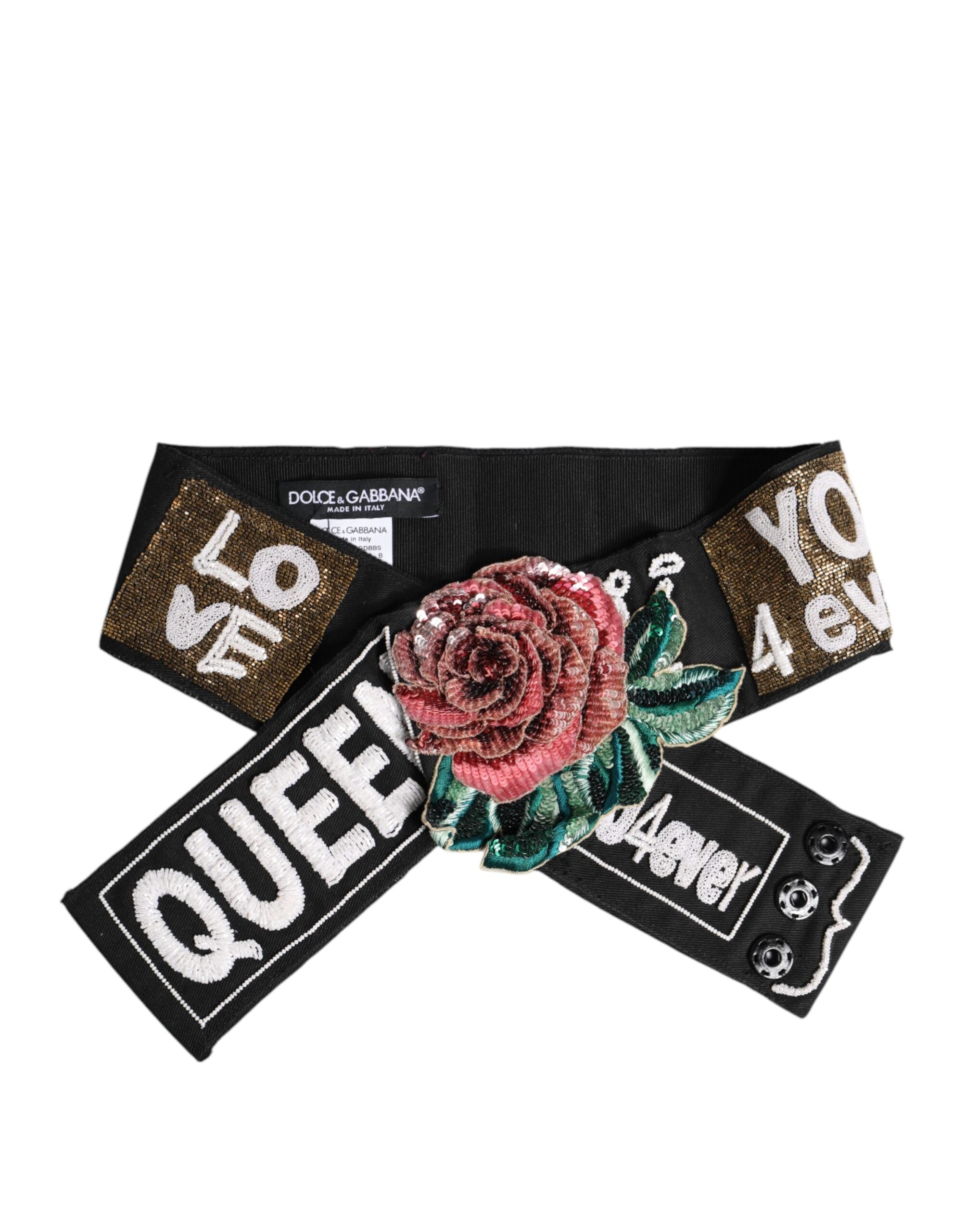 Black Stretch Multicolor Embellished Waist Belt