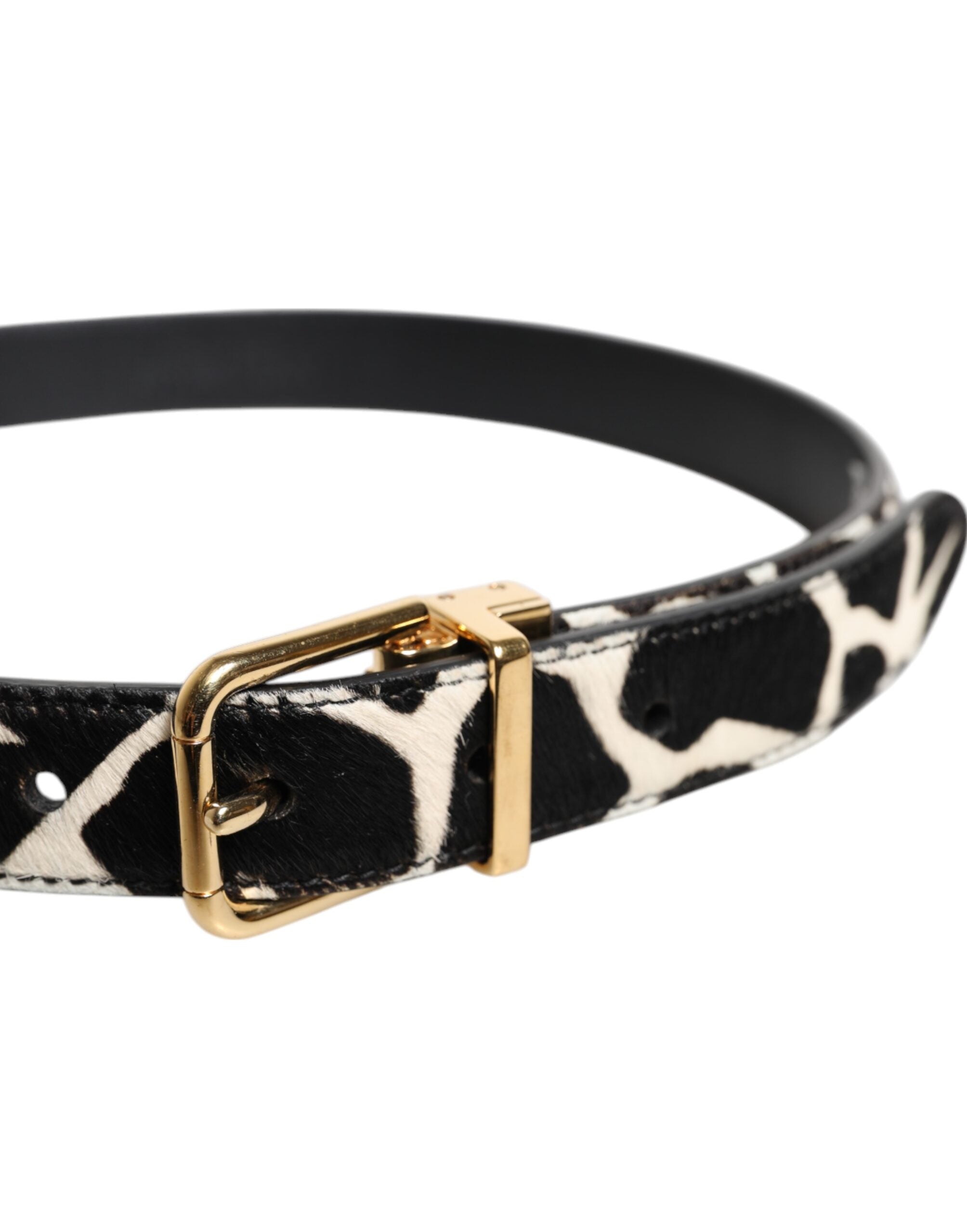 Brown White Pony Leather Metal Buckle Belt