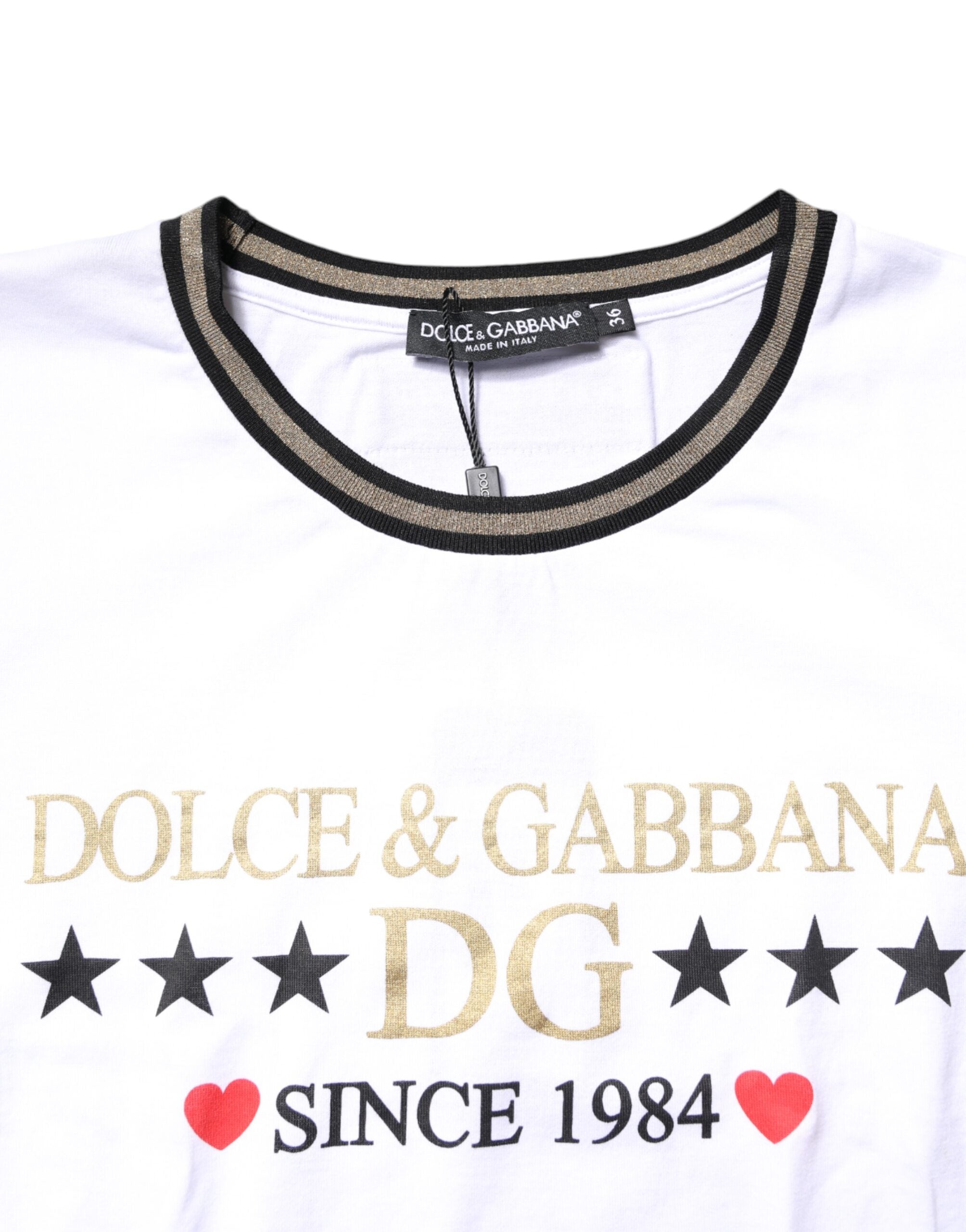 White Graphic Print Cotton Crew Neck T-shirt