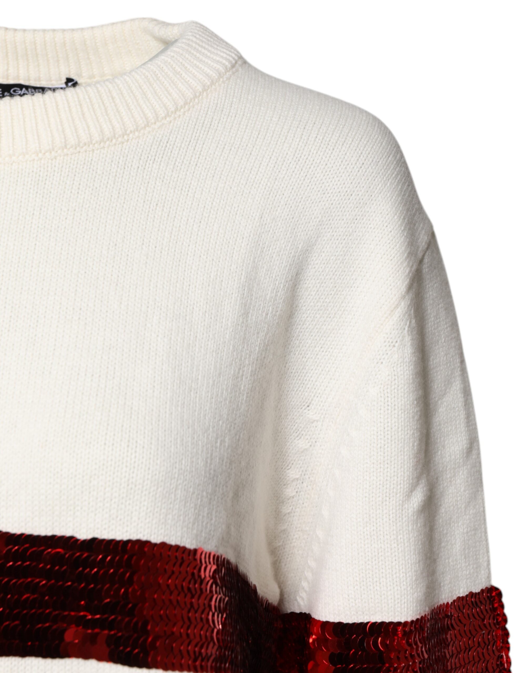 White Sequined Crew Neck Pullover Sweater