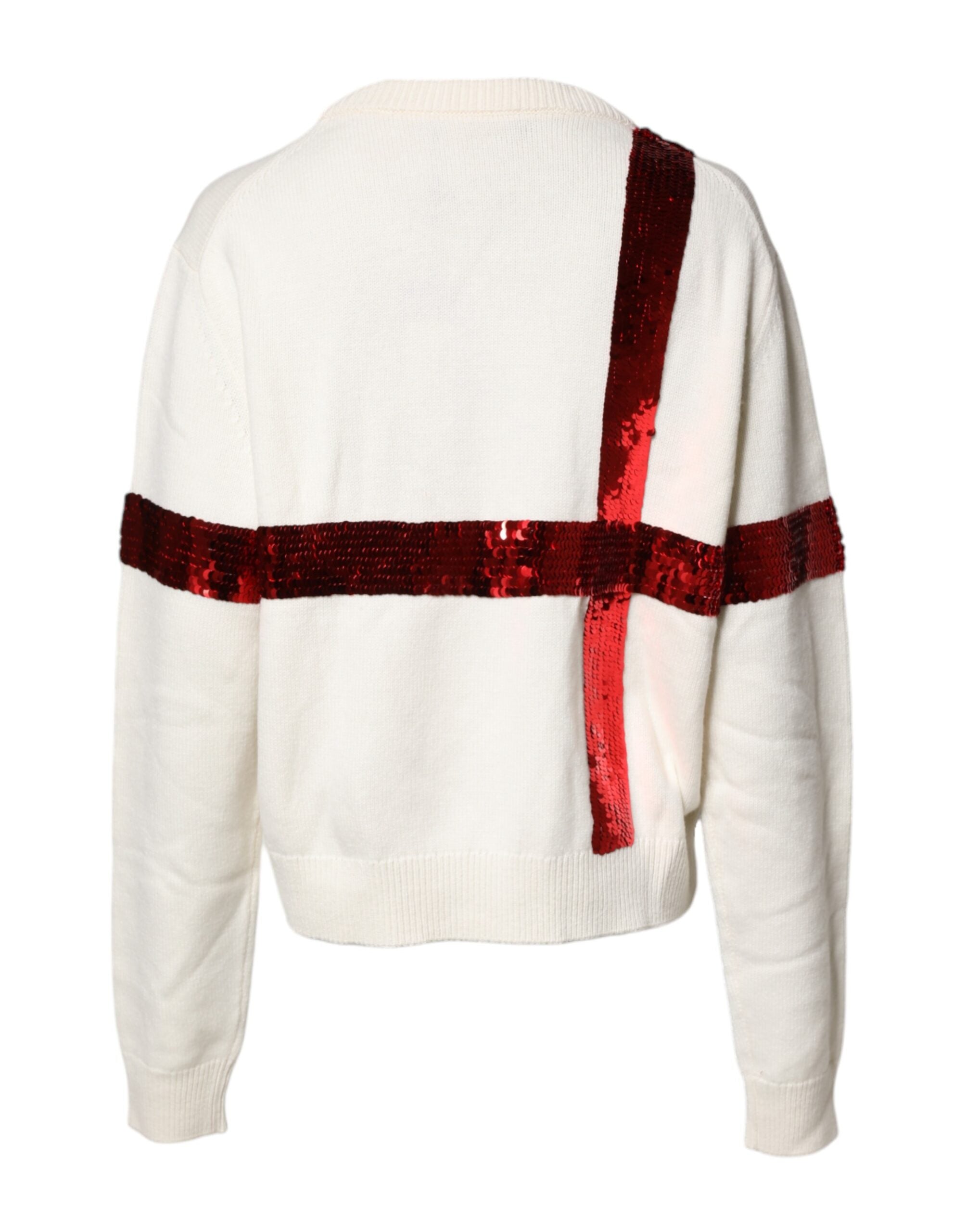 White Sequined Crew Neck Pullover Sweater