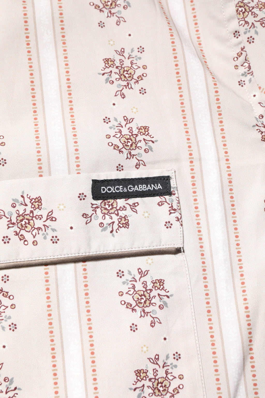 Beige Floral Print Cotton Men Pajama Set Sleepwear
