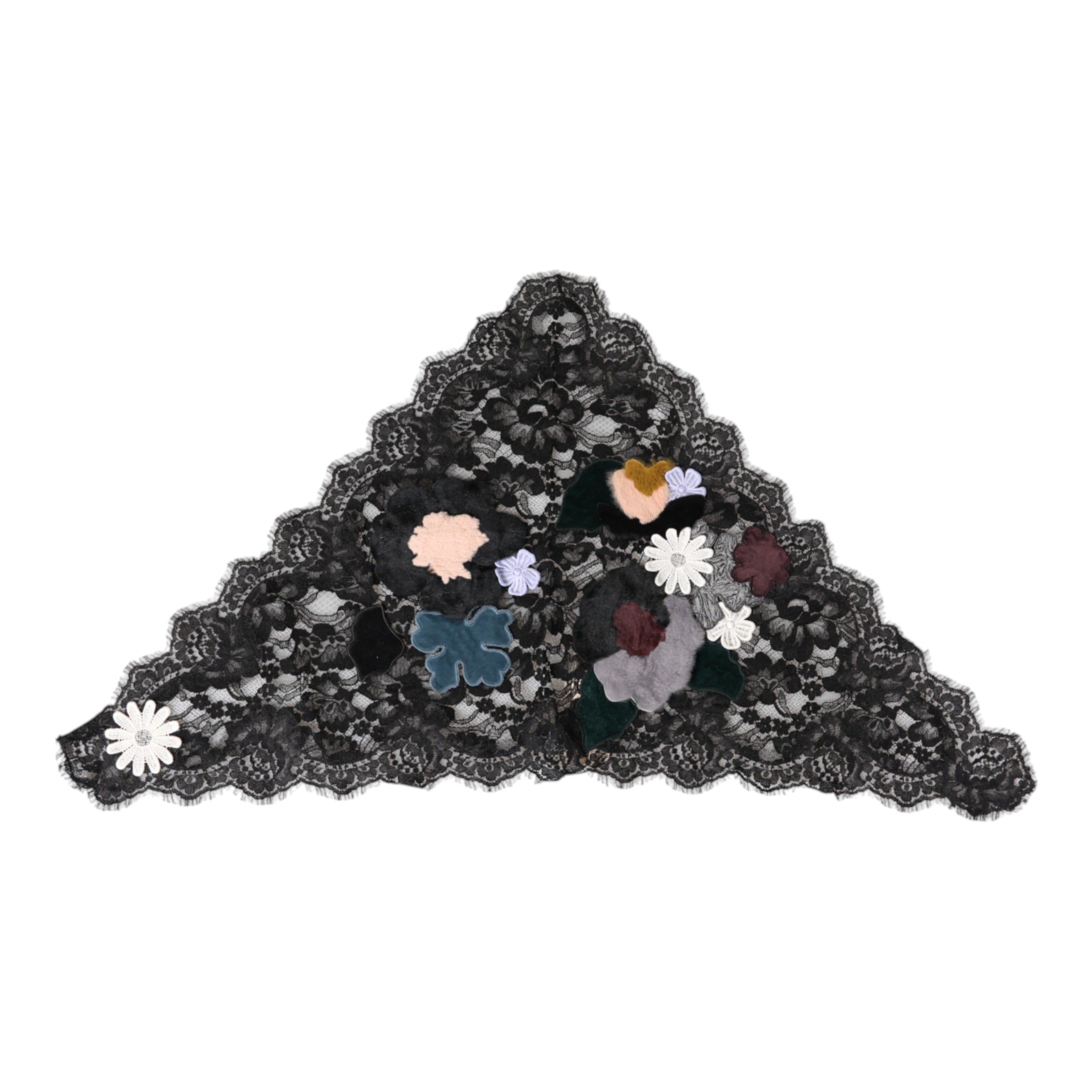 Black Lace Floral Applique Cotton Veil Hat