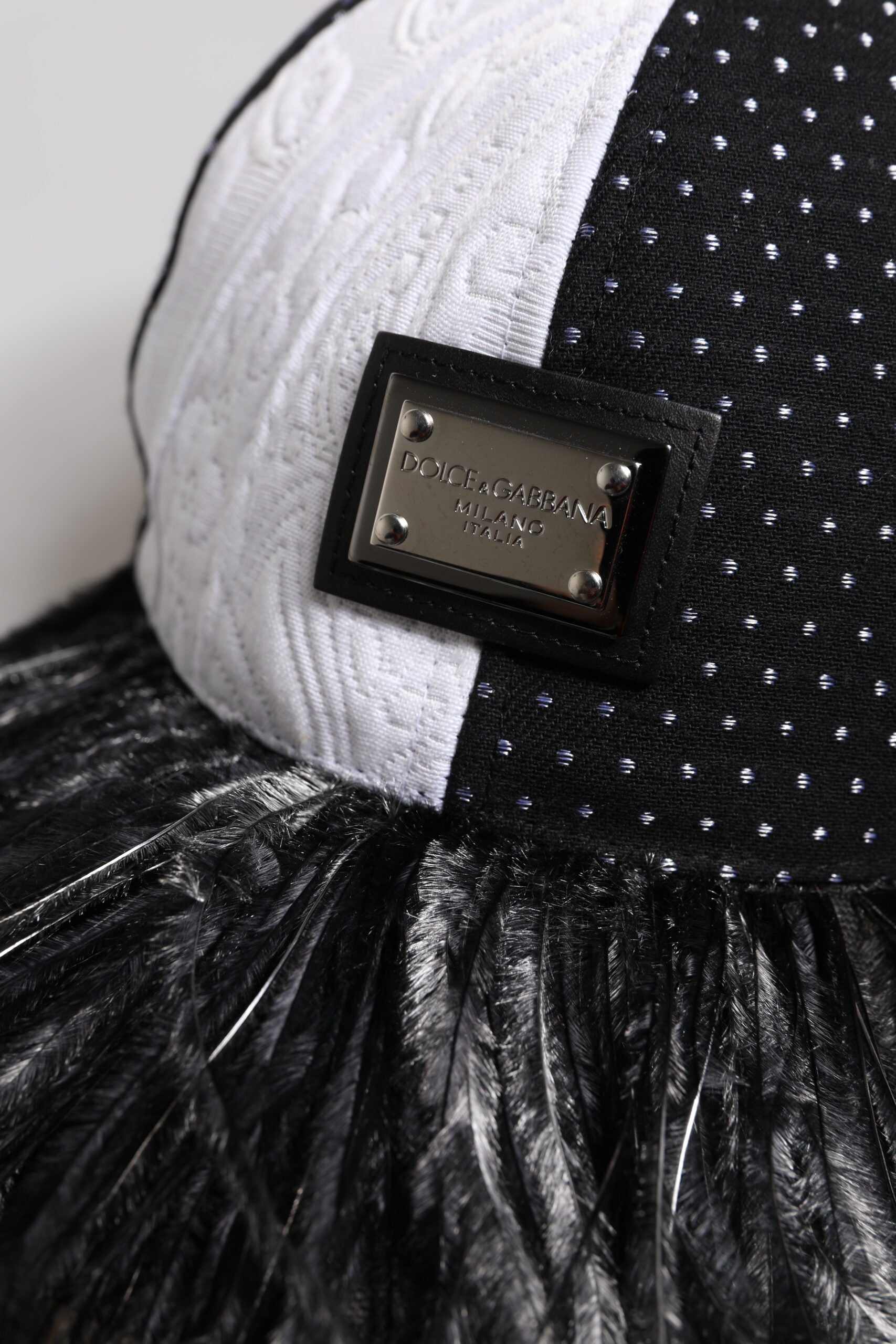 Dolce & Gabbana White Black Polka Dot Feathers Baseball Cap
