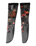 Dolce & Gabbana Black Stretch Carretto Crystal Stockings Socks