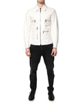 White Collared Full Zip Biker Coat Jacket