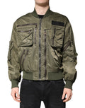 Green Nylon Full Zip Men Bomber Jacket