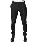 Black Floral Jacquard Mid Waist Dress Pants
