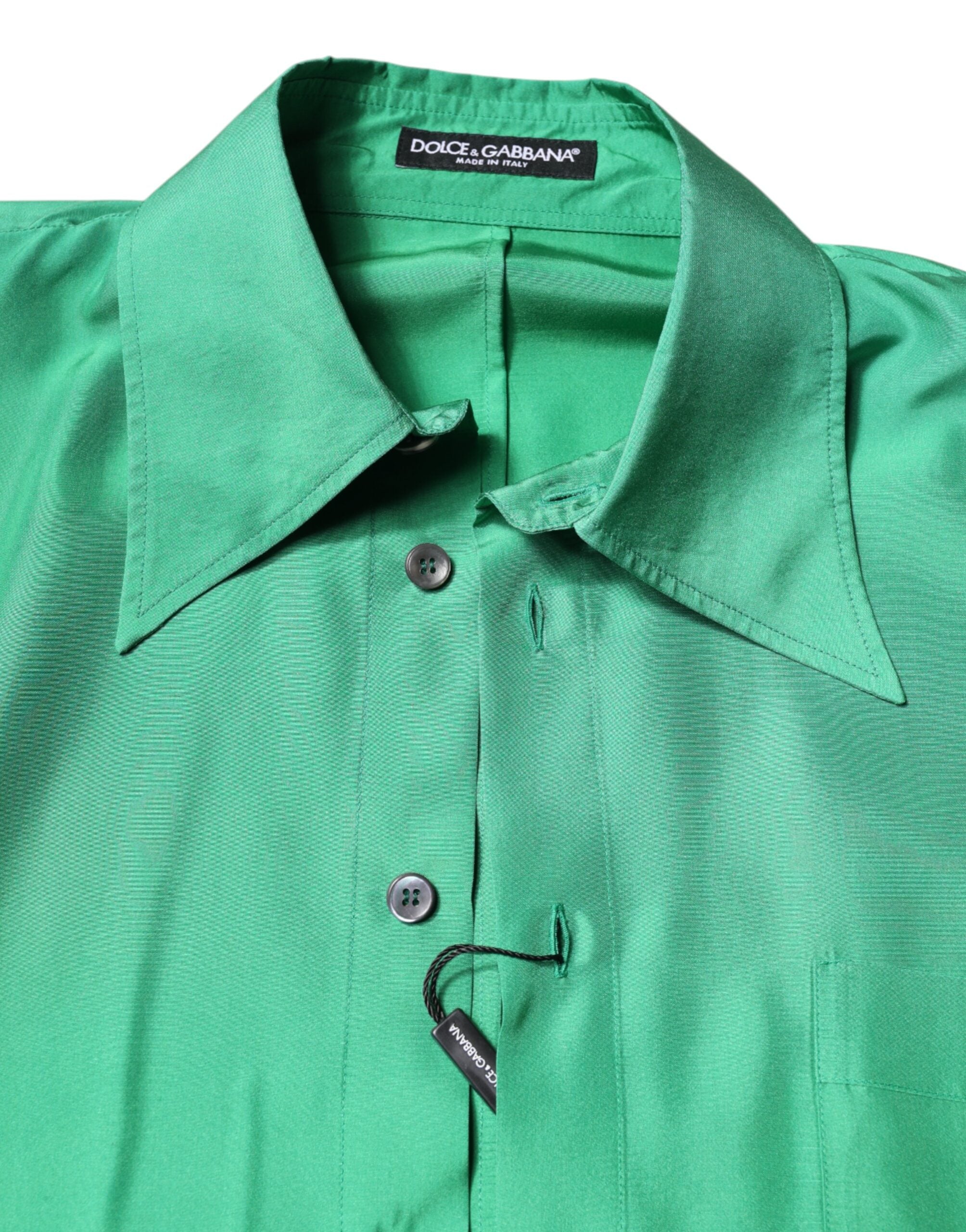 Green Silk Satin Long Sleeves Casual Shirt