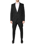 Black Polyester Floral Jacquard 2 Piece Suit