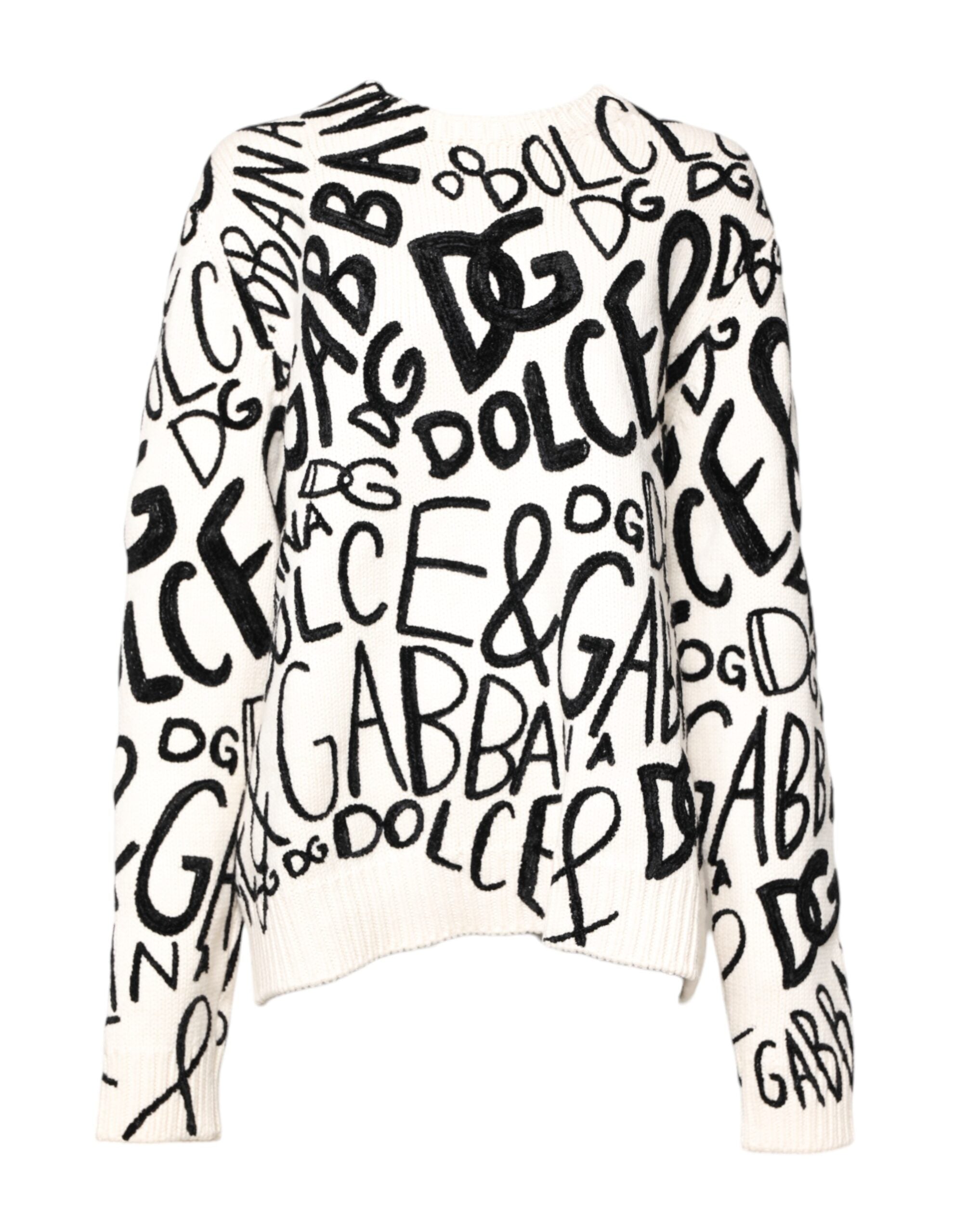 White Black Logo Print Women Pullover Sweater
