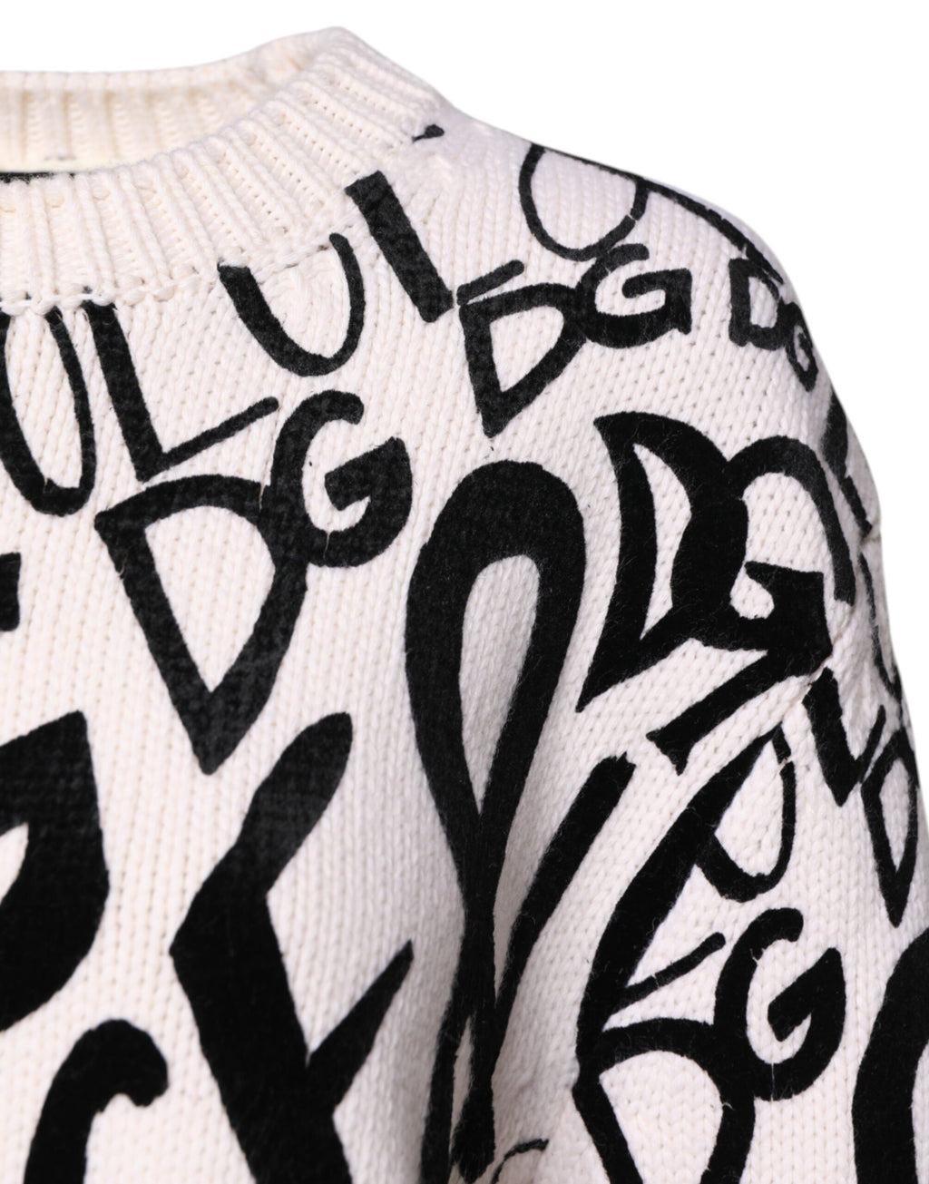 White Black Logo Print Women Pullover Sweater